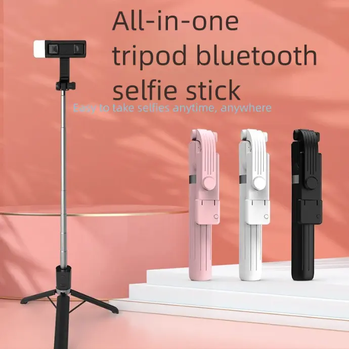 Popular Bluetooth mobile phone selfie stick multi-function live broadcast photo filling light folding integrated tripod mobile phone holder