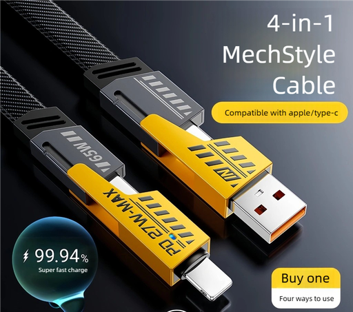 Mecha four-in-one data cable super fast charging cable two-to-two zinc alloy multi-head car-mounted Type-c transmission
